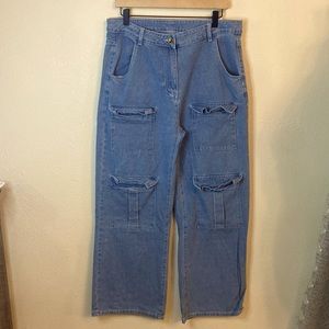 90's Vintage Retro medium light wash wide leg jeans